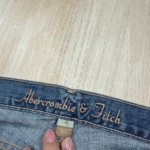 Abercrombie & Fitch Low Rise Raw Hem Y2K Blue Denim Cropped Bootcut Jeans 4 - Picture 9 of 13